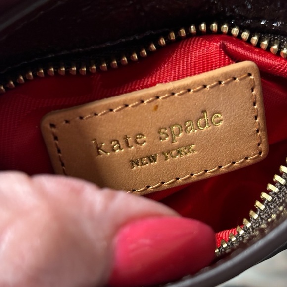 NWOT KATE SPADE COIN PURSE / KEYCHAIN / BAG ACCESSORY BROWN PATENT LEATHER TRIM - Picture 3 of 7
